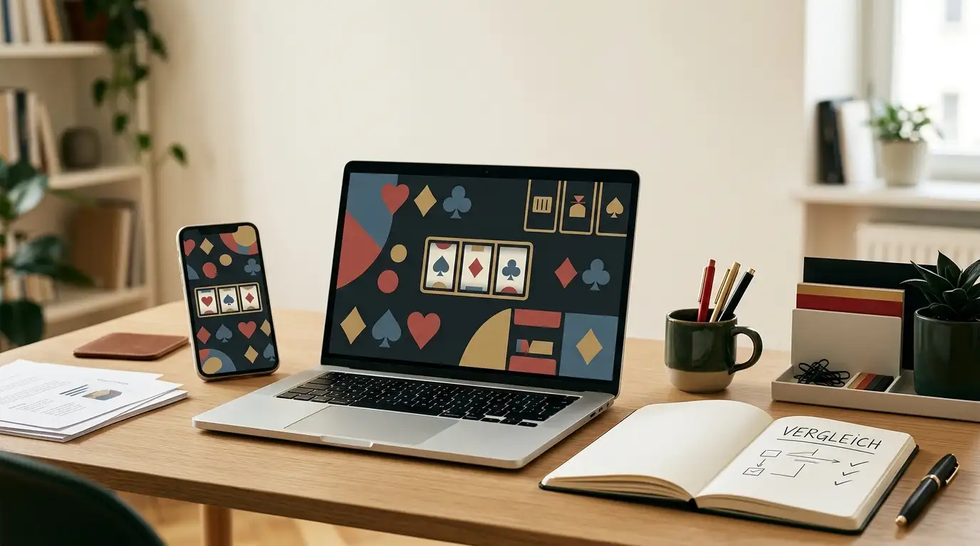 Redaktionelle Illustration eines mobilen Casino-Tests für Deutschland ohne Markenlogo